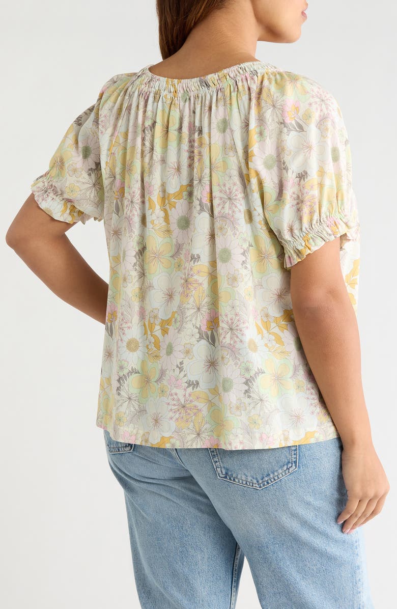 Liverpool Los Angeles Floral Gathered Split Neck Top, Alternate, color, Pristine Multi