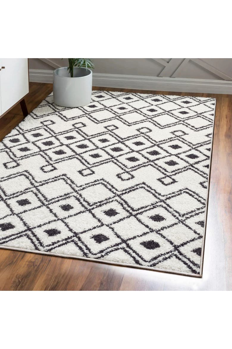 Caimari Moroccan Diamond Shag Area Rug, Alternate, color, White/Gray