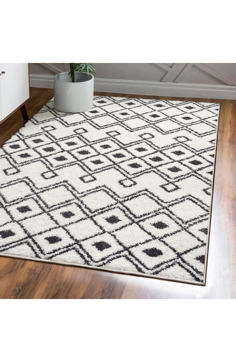 JONATHAN Y Caimari Moroccan Diamond Shag Area Rug, Alternate, color, White/Gray