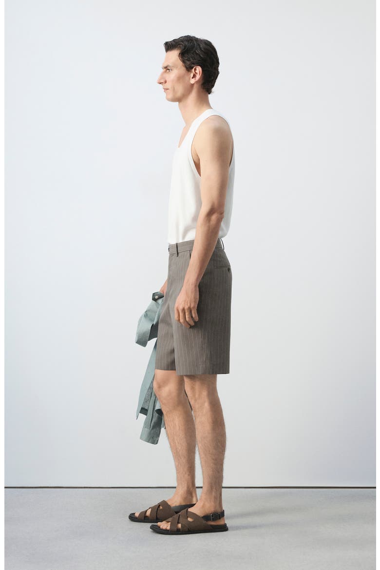 Pinstripe Bermuda Shorts, Alternate, color, MINK GREY
