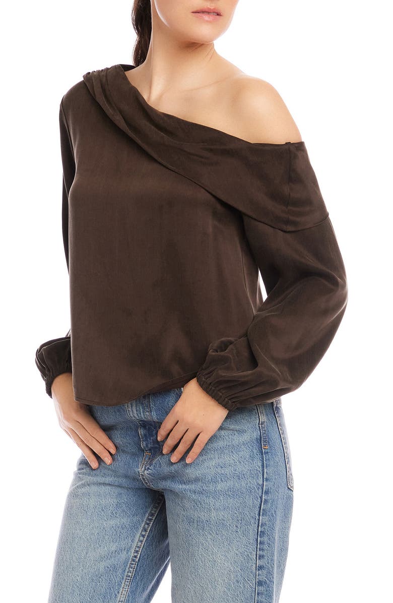 FIFTEEN TWENTY Marisa One-Shoulder Satin Top, Alternate, color, Brown