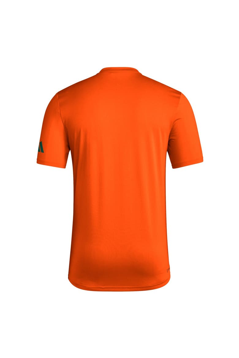 Men's adidas  Orange Miami Hurricanes Football Helmet Pre-Game AEROREADY T-Shirt, Alternate, color, Orange