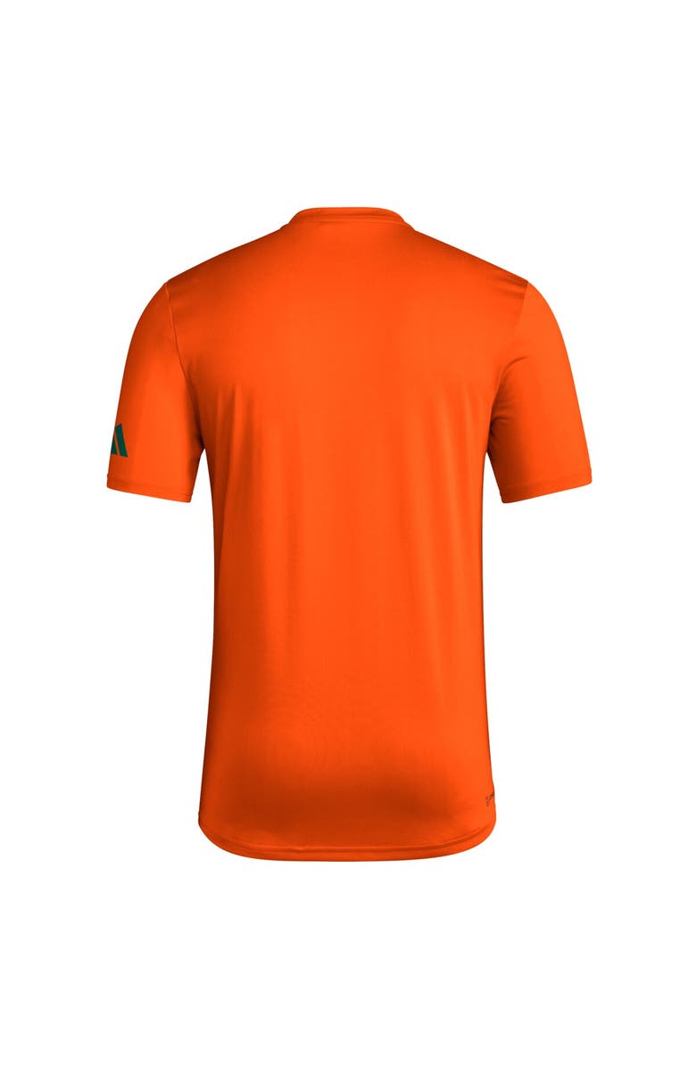 adidas Men's adidas  Orange Miami Hurricanes Football Helmet Pre-Game AEROREADY T-Shirt, Alternate, color, Orange