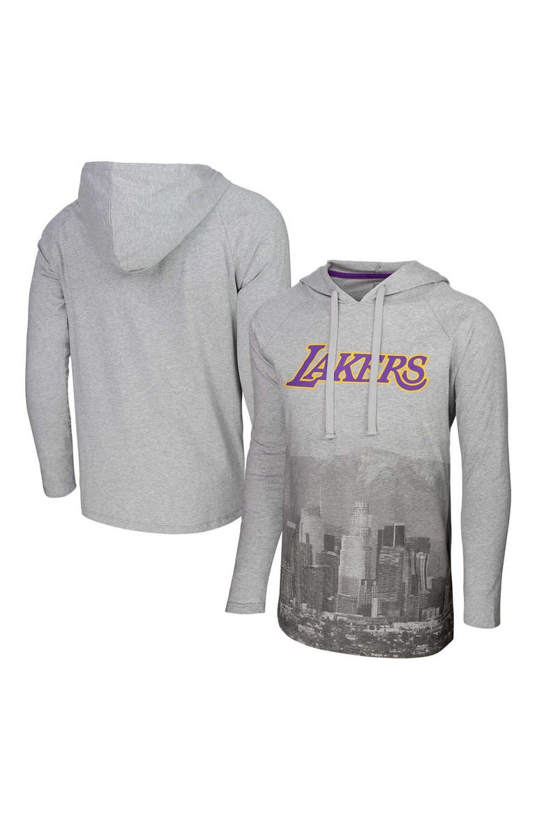 Men's Stadium Essentials Heather Gray Los Angeles Lakers Atrium Raglan Long Sleeve Hoodie T-Shirt, Alternate, color, Heather Gray