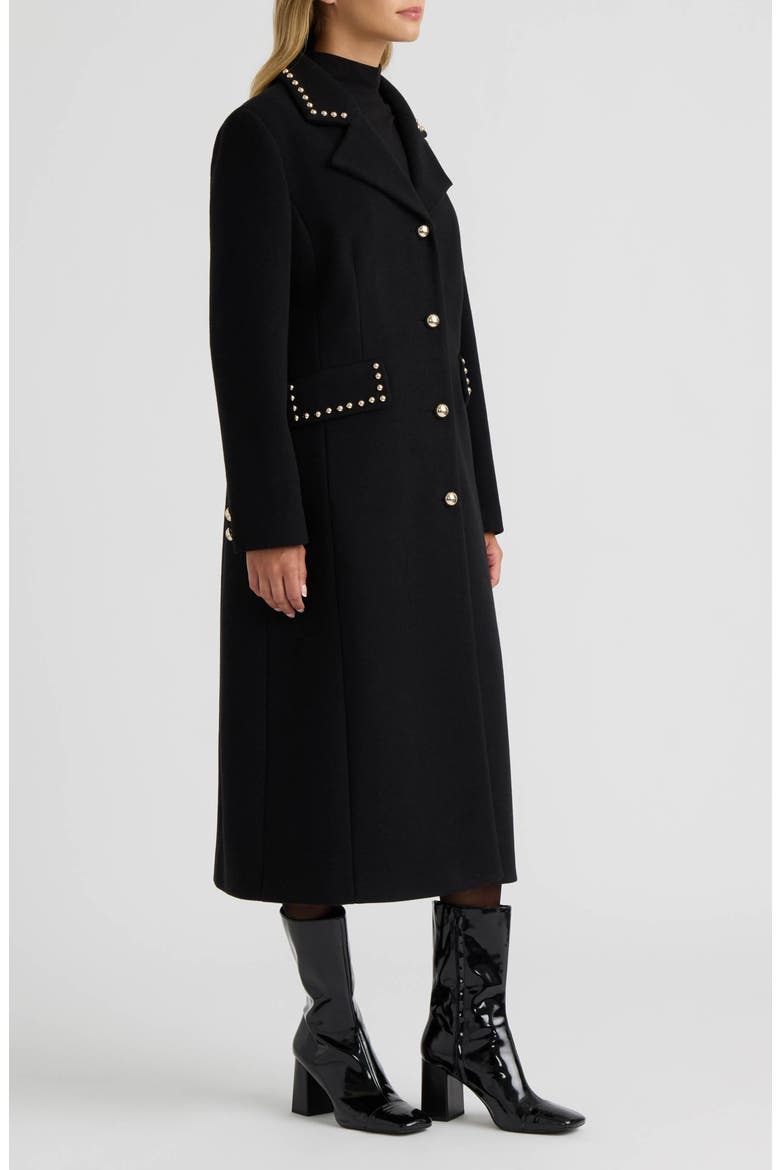 Studded Faux Wool Maxi Coat, Alternate, color, BLACK