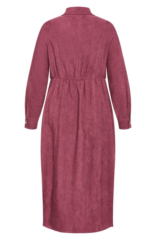 City Chic Leah Long Sleeve Corduroy Midi Dress In Red