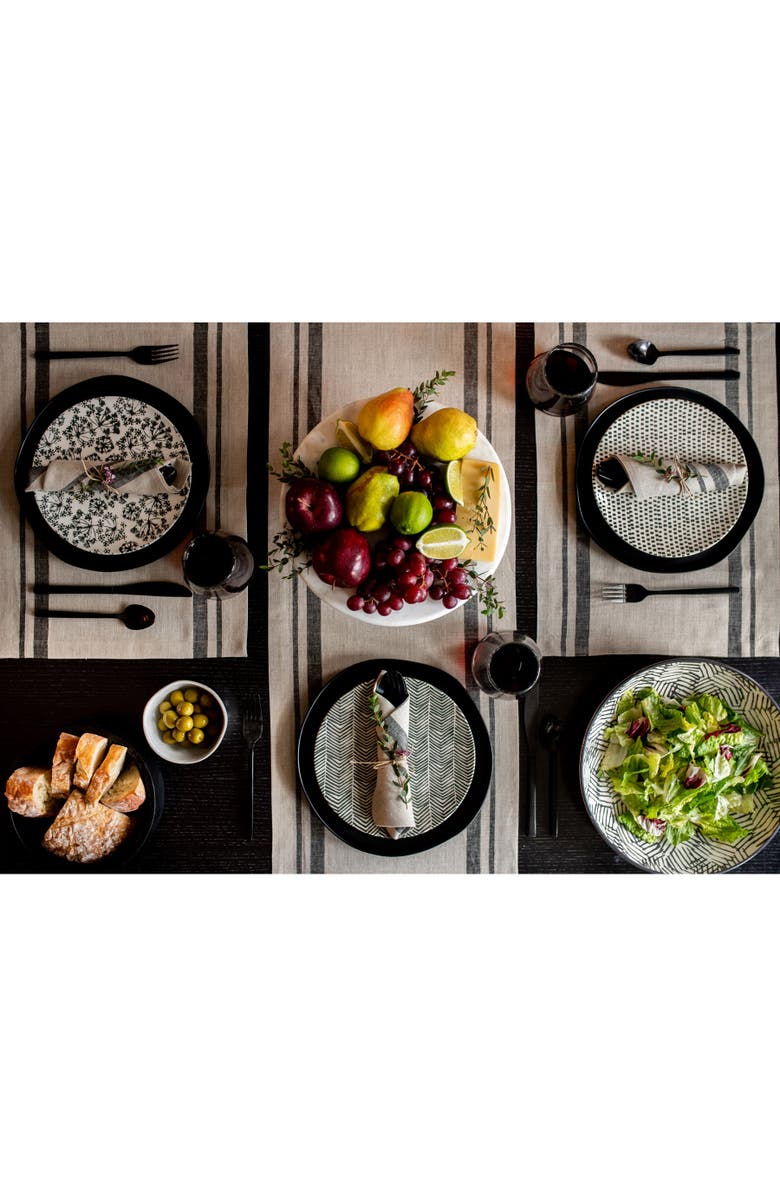 Solino Home Linen Table Runner for Dining Table, Holiday and Everyday Table Decor - French Stripe, Alternate, color, Black And Natural