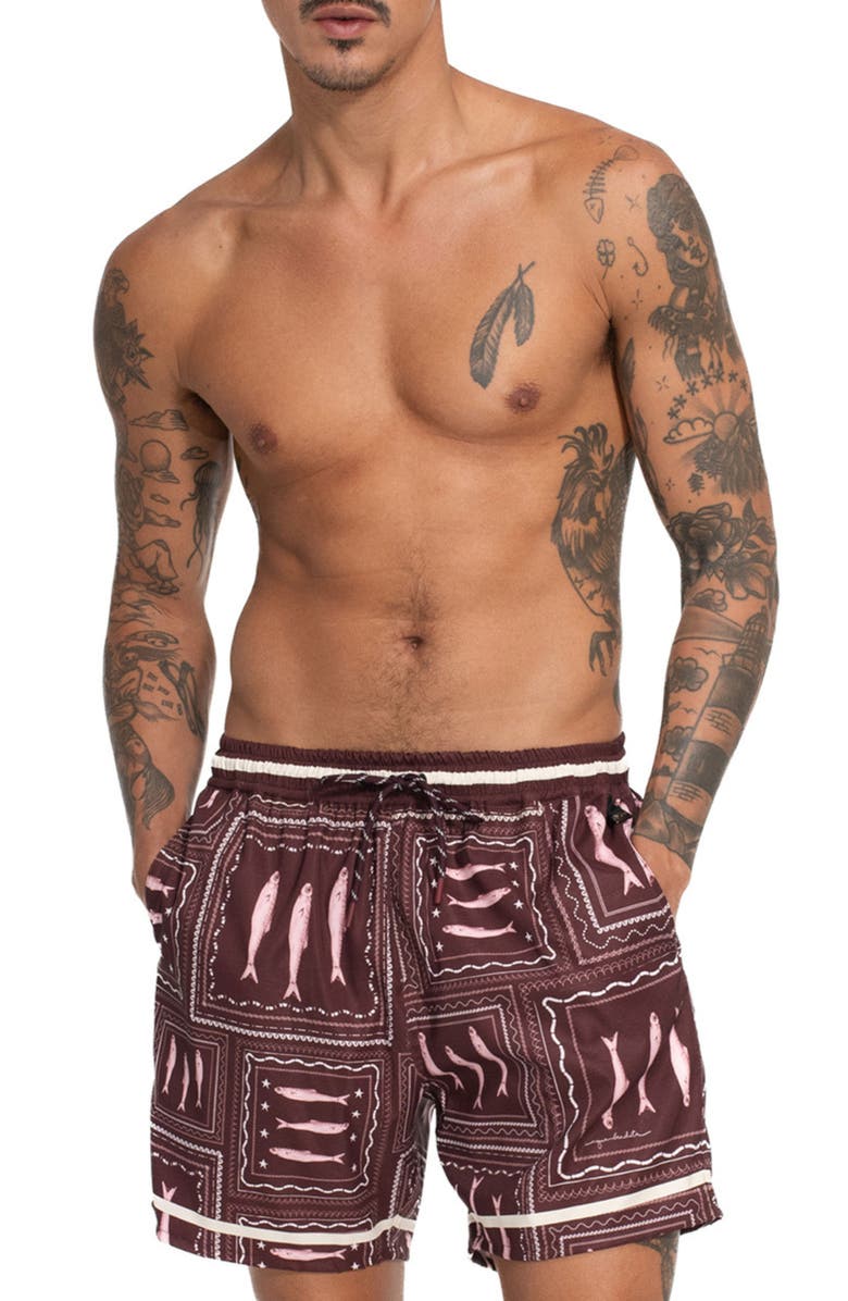 Agua Bendita Joe Swim Trunks, Main, color, Brown Multi