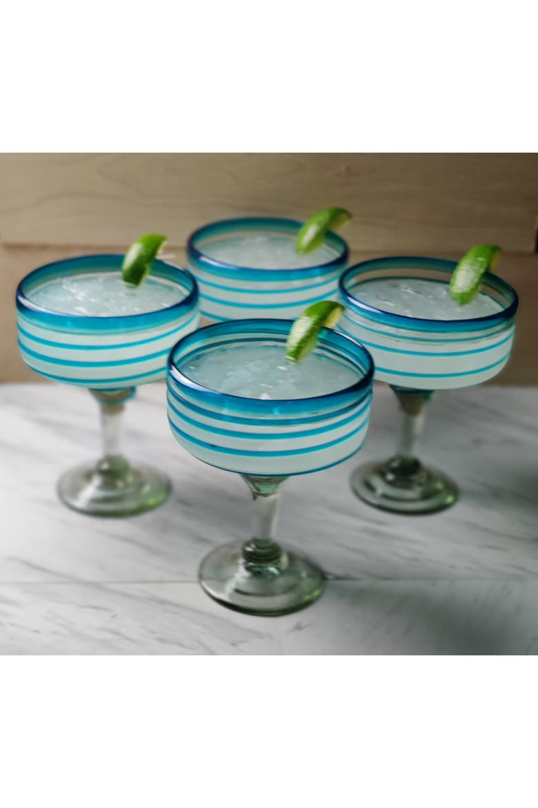 Hand Blown Spiral Design Margarita Glasses (16 oz) - Set of 4, Alternate, color, Aqua