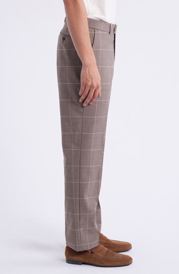 Windowpane Check Stretch Wool Dress Pants