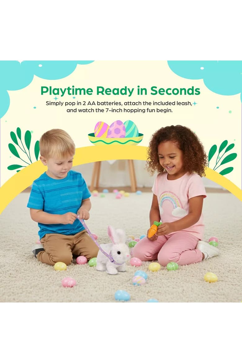 Interactive Easter Plush Bunny Toy Set with Spinner Egg, Alternate, color, White