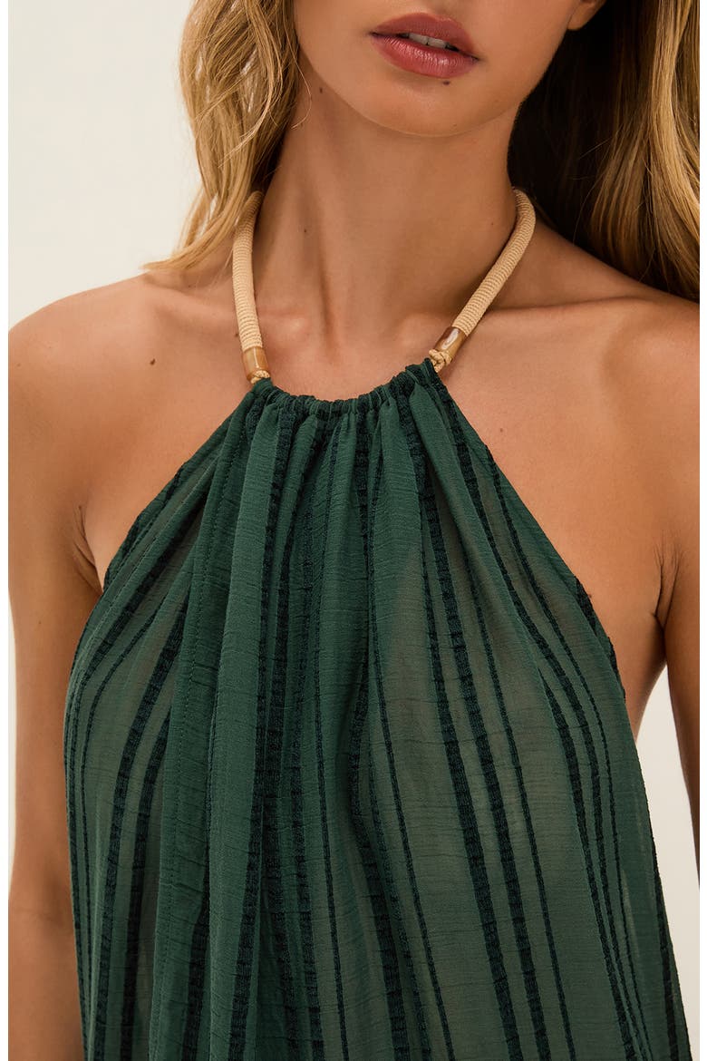 Cloe Stripe Halter Semisheer Cover-Up Dress, Alternate, color, GREEN