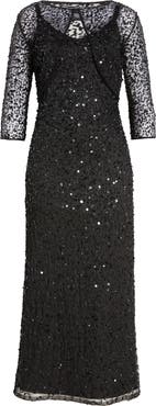 Pisarro Nights Beaded Cocktail Dress with Bolero
