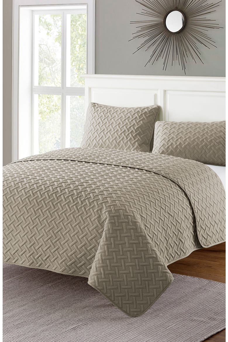 Nina Embossed Basketweave Quilt Set, Alternate, color, TAUPE