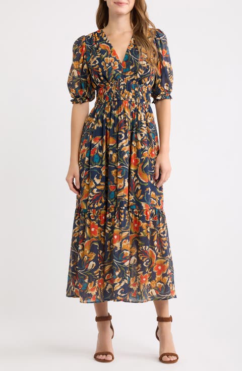 Textured Shirred Maxi Dress