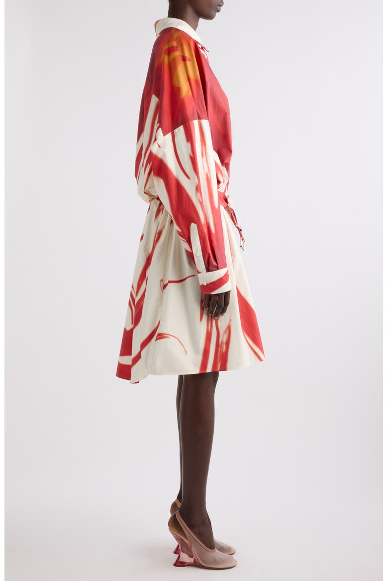Dindi Print Belted Long Sleeve Cotton Poplin Shirtdress, Alternate, color, RED