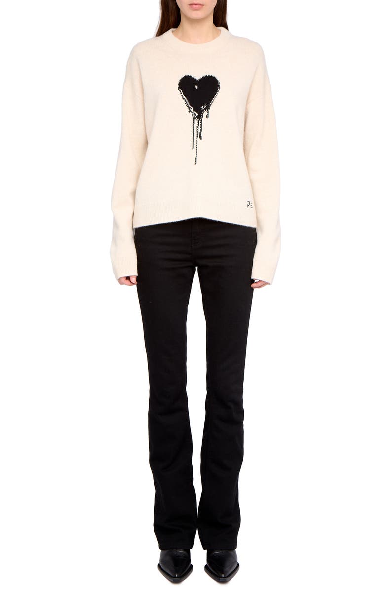 Zadig & Voltaire Markuz Embellished Heart Appliqué Cashmere Crewneck Sweater, Alternate, color, Eggshell