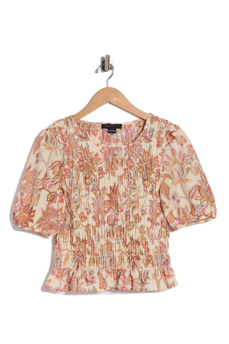 Nanette Paisley Puff Sleeve Smocked Cotton Top, Alternate, color, SOUL GARDEN PINK