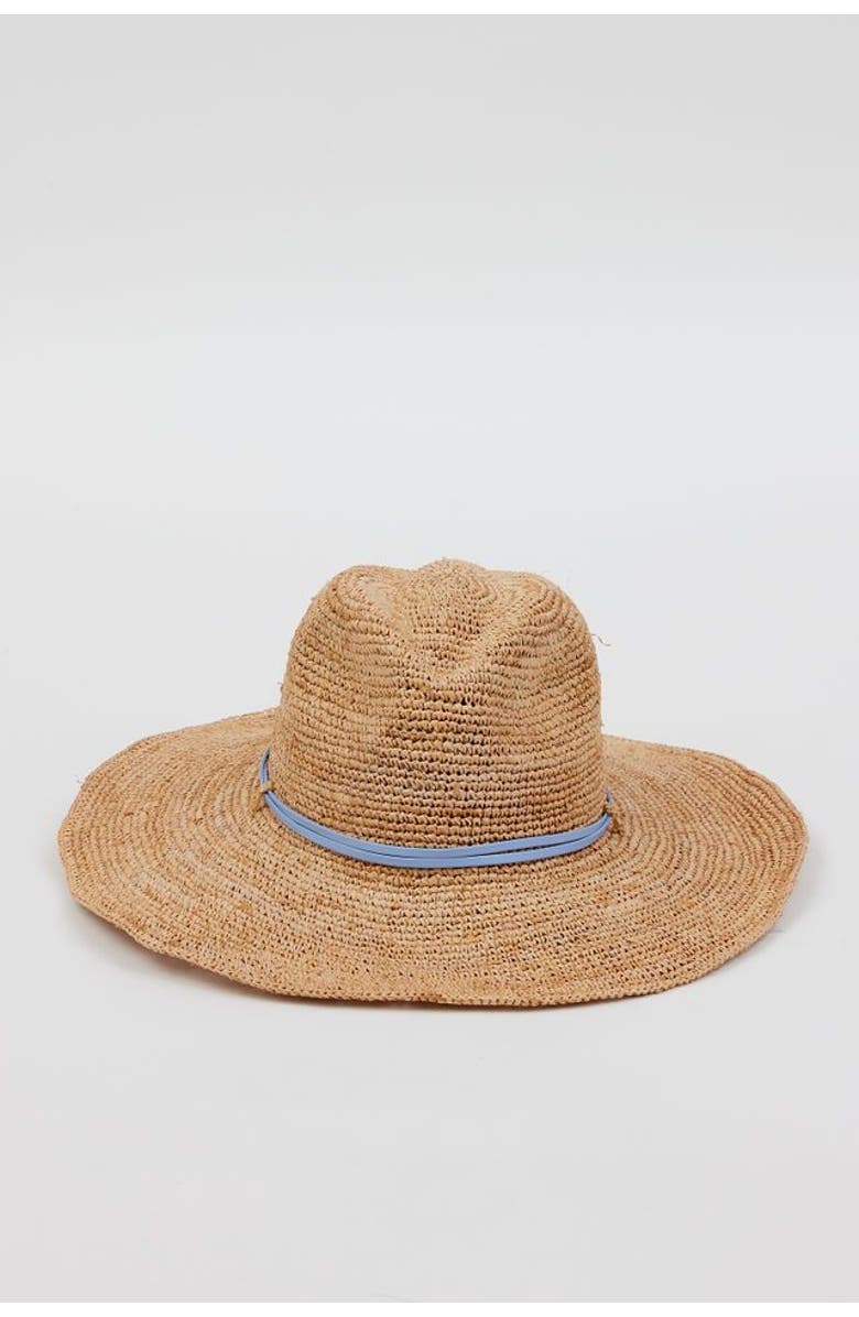 Hat Attack Raffia Crochet Continental, Main, color, Natural/Blue
