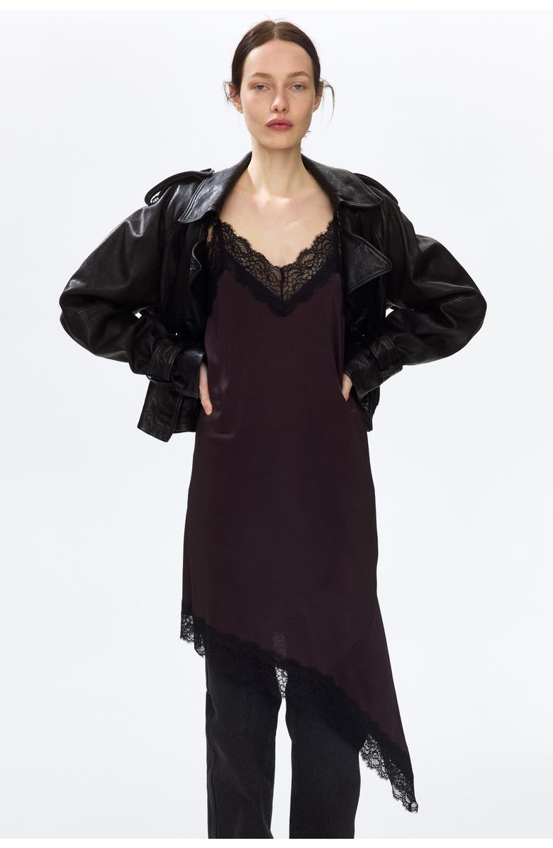 H&M Lace-trimmed slip dress, Alternate, color, Dark Brown/Black