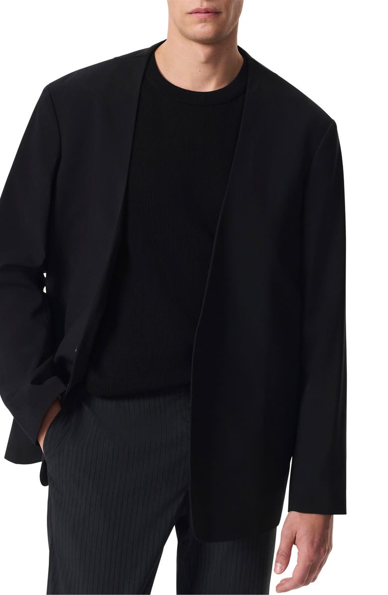rag & bone Slim Fit Collarless Black Wool Blend Ripstop Sport Coat, Main, color, Black