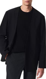 rag & bone Slim Fit Collarless Black Wool Blend Ripstop Sport Coat