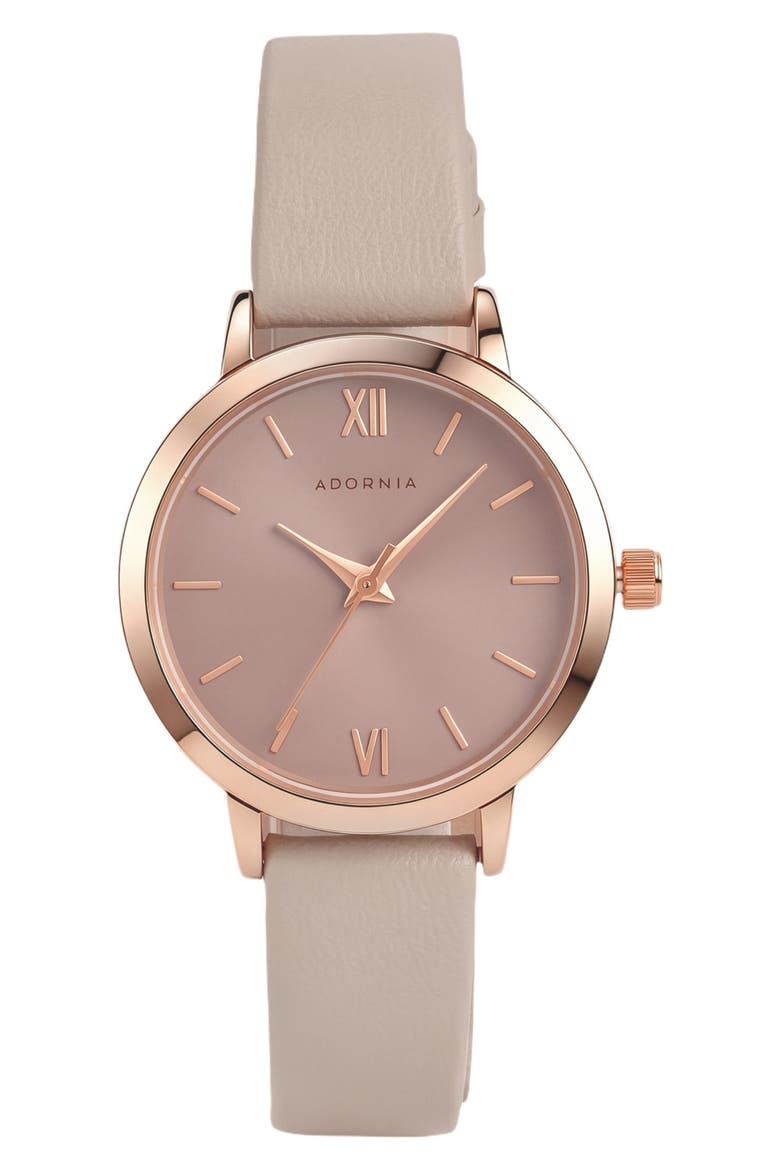 Lyon Quartz Faux Leather Strap Watch, 32.5mm, Main, color, TAUPE/ ROSE GOLD