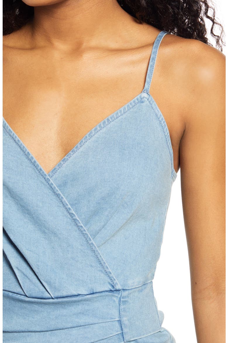 Chambray Skirted Romper, Alternate, color, LIGHT WASH