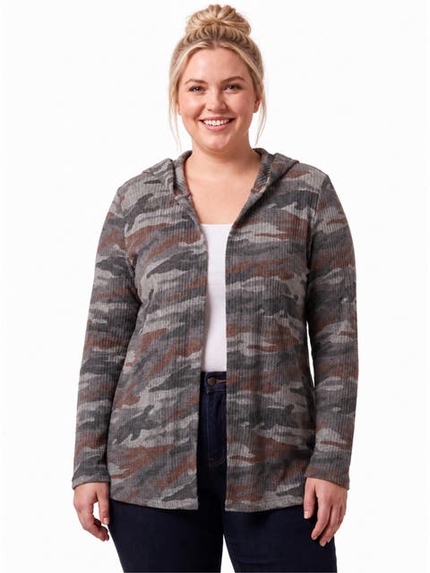 Essential Curvy Hooded Open Front Cardigan Jacket
