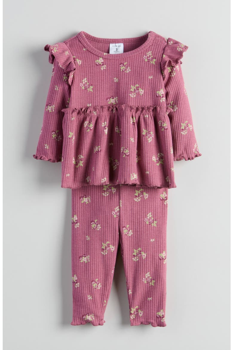 Ruffle Rib Top & Leggings Set, Main, color, PINK VIOLET HAILEY FLORAL