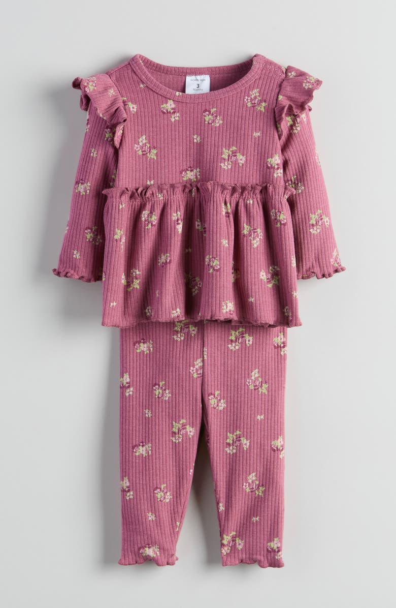 Nordstrom Ruffle Rib Top & Leggings Set, Main, color, Pink Violet Hailey Floral