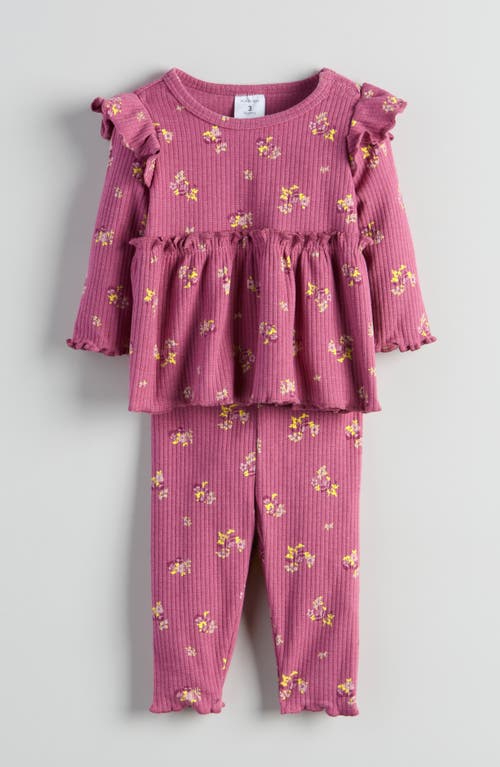 Nordstrom Babies'  Ruffle Rib Top & Leggings Set In Pink