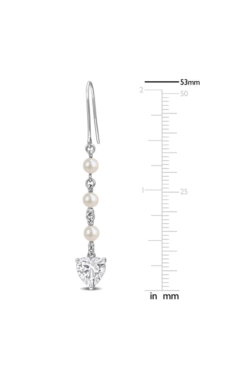 DELMAR Cultured Pearl & Lab Grown White Sapphire Heart Drop Earrings, Alternate, color,