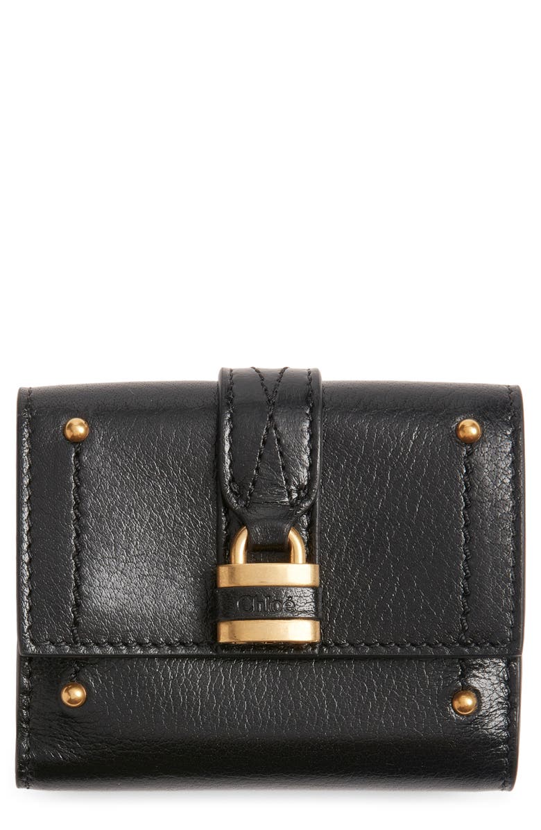 Chloé Mini Paddington Grained Leather Trifold Wallet, Main, color, Black