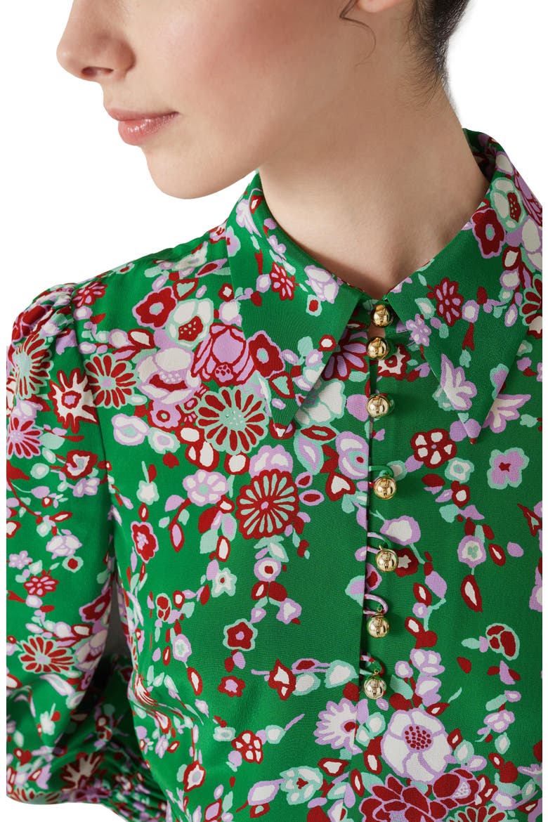 Rita Malachite Floral Print Tie Waist Long Sleeve Silk Shirtdress, Alternate, color, MALACHITE MULTI