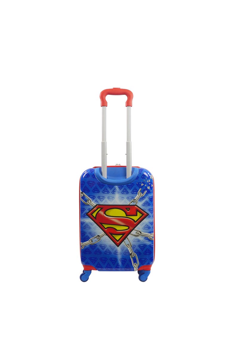 WB Superman kids 20.5" Hard side spinner carry-on luggage, Alternate, color, BLUE