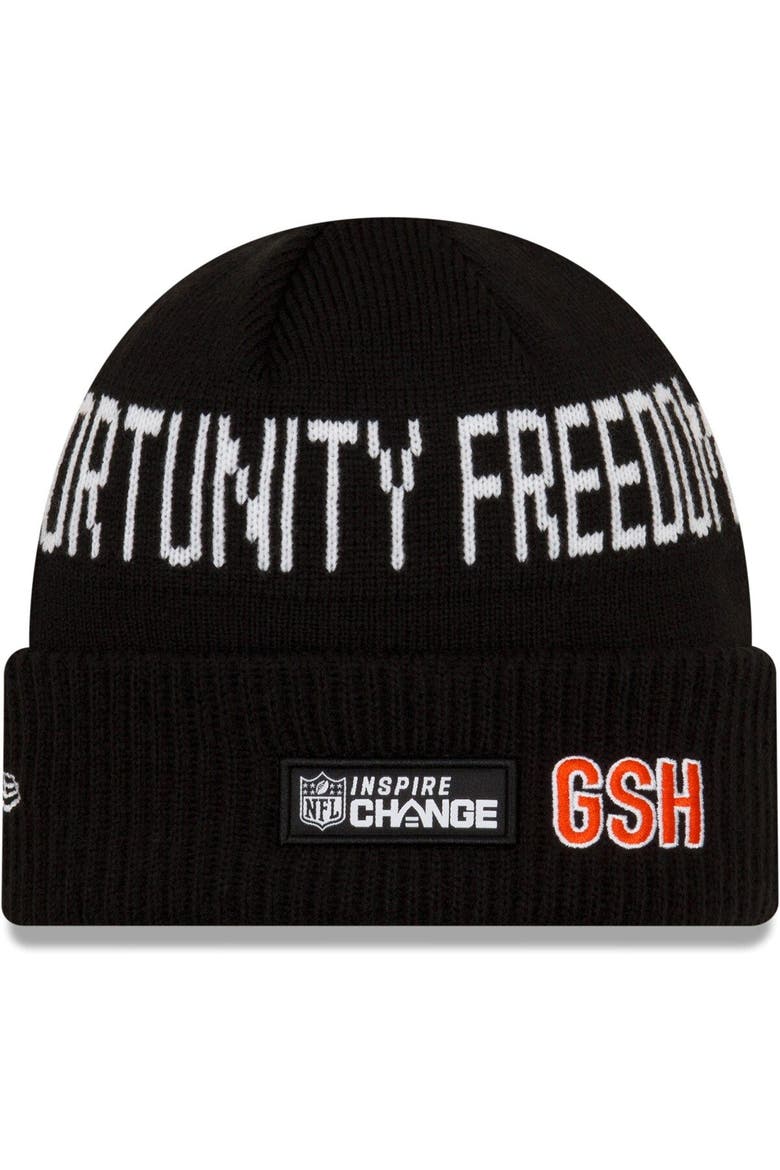 Men's New Era Black Chicago Bears Primary Social Justice Cuffed Knit Hat, Alternate, color, Black