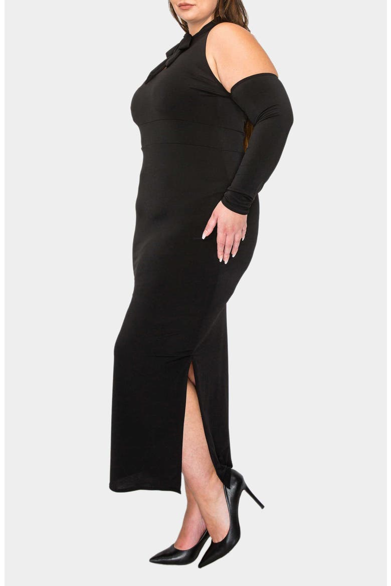 Fatale Tie Neck Cold Shoulder Long Sleeve Dress, Alternate, color, BLACK