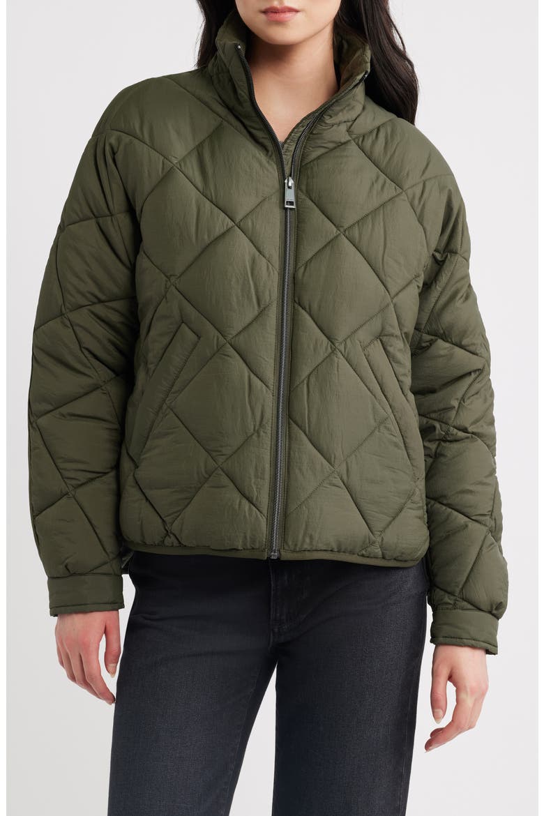 Crop Diamond Quilted Jacket, Alternate, color, ARMY