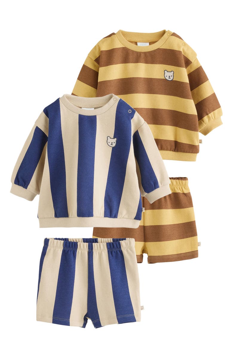 NEXT 4-Pack Sweatshirt & Shorts Sets, Main, color, Blue/ Rust Stripe