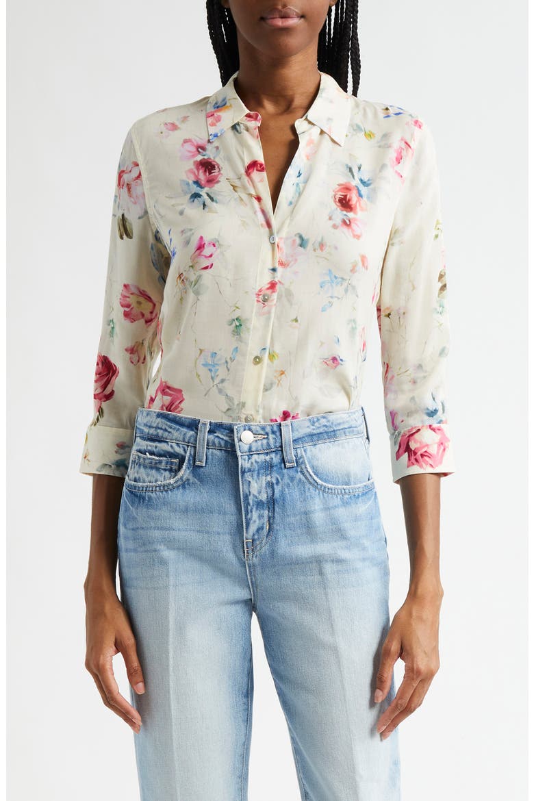 Camille Print Button-Up Shirt, Main, color, IVORY MULTI WATERCOLOR FLORAL