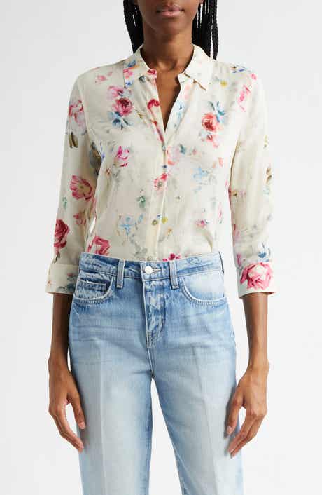 L'AGENCE Camille Print Button-Up Shirt