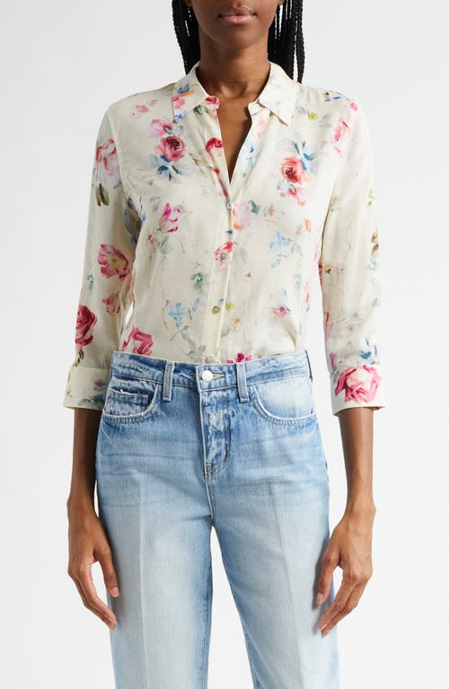 L Agence L'agence Camille Print Button-up Shirt In Ivory Multi Watercolor Floral