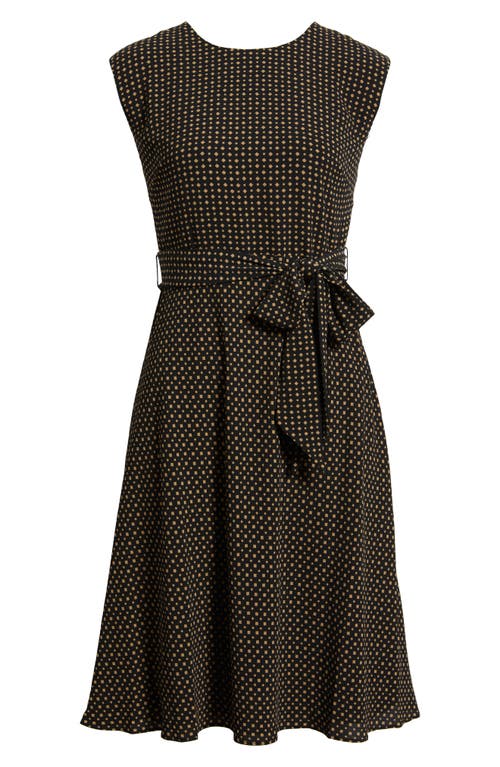 Ralph Lauren Geo-print Belted Bubble Crepe Dress In Black