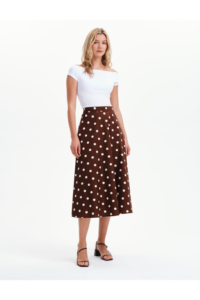 Meeka Polka Dot Cotton Midi Skirt, Alternate, color, Brown Spot