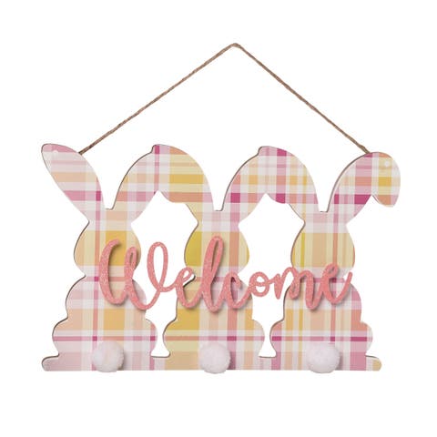 11.81 Inch Multicolor Easter Bunny Shaped Wall Decor Decorative Wood Sculpture for Easter Home Decoration