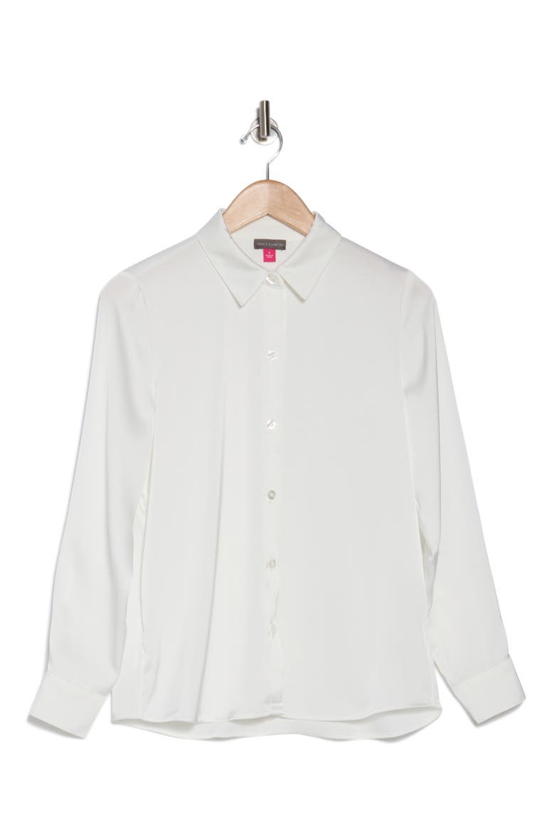 Satin Long Sleeve Button-Up Shirt, Alternate, color, NEW IVORY