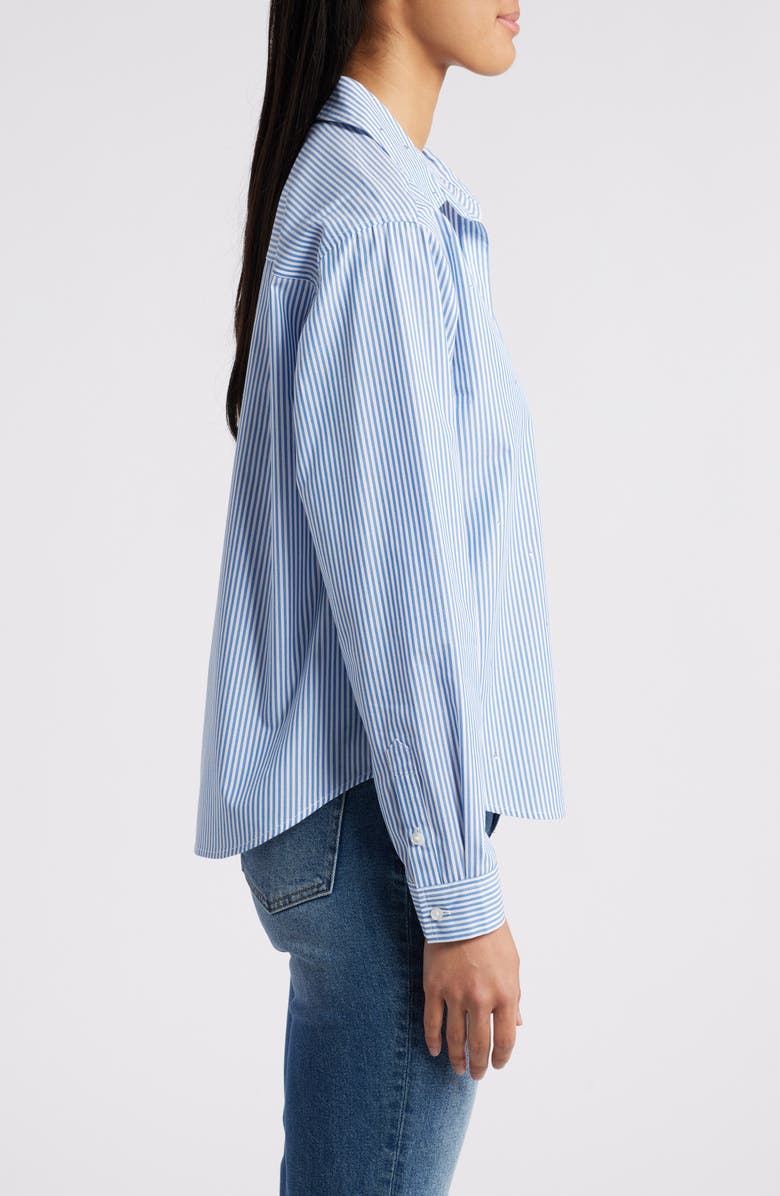 beachlunchlounge Irene Rhinestone Stripe Cotton Blend Button-Up Shirt, Alternate, color, 