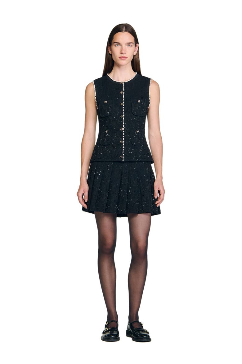 Decorative tweed waistcoat, Alternate, color, Black