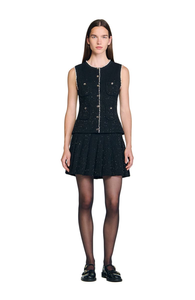 SANDRO Decorative tweed waistcoat, Alternate, color, Black